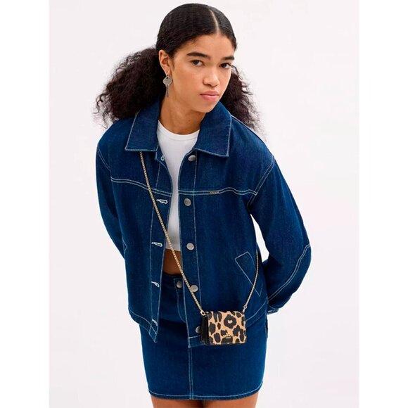 S Coach Mini Wallet Leopard Animal Print Gold Chain CX151 Cheetah Leopardo $150 - Picture 3 of 7